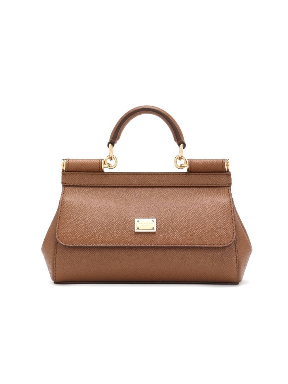 NEW Dolce & Gabbana Tan Leather Top-Handle Satchel with Gold Hardware